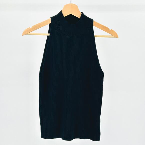 Madewell Black Ribbed Sleeveless Mock Neck Knit Top - Picture 1 of 5